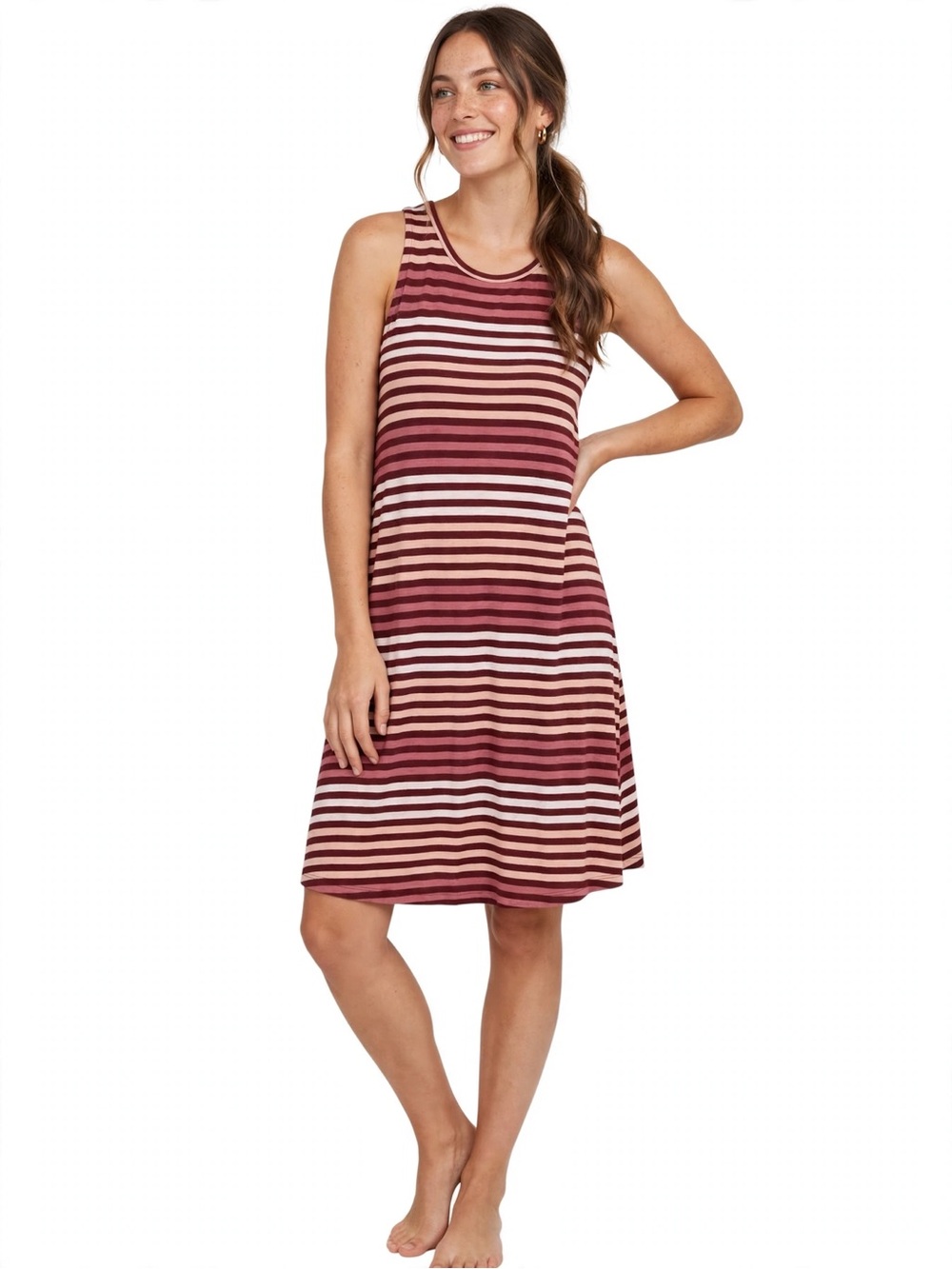 Madewell Burgundy Pink Stripe Sleeveless Midi Dress S Casual Knit Everyday